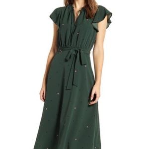Bobeau Savoy Flutter Sleeve Midi Dress In Green Polka Hearts